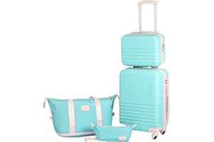 Fergana ABS, 20-Inch Carry-On Suitcase Set – Lightweight Hard Shell Cabin Luggage with Travel Duffel, Vanity Case & Toiletry Bag, Double Spinner Wheels, TSA Lock. (Baby Blue)