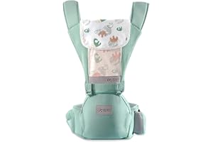 SONARIN Mochila Portabebés Ergonómico con Asiento de Cadera,Algodón Puro Portabebé Ligero Transpirable para Niños Pequeños de 0 a 36 Meses,Aprobado por Estándar de Seguridad,Hasta 30 KG(Verde)