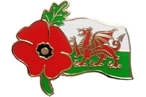 CTTK Wales Flag Welsh Remembrance Pin Badge with Poppy Flower Decorations Gifts Memorabilia