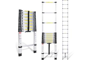 Cecaylie Échelle télescopique télescopique télescopique 4,4 m, antidérapante, Polyvalente, Portable, capacité de Charge jusqu'à 150 kg