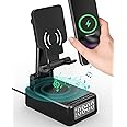 Bluetooth Speaker with Wireless Charger & Phone Stand, Foldable Angle & Height Phone Charger Stand with Alarm Clock, Best Birthday Gifts for Men, Women, Parents and Christmas