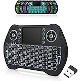 2.4GHz Mini Wireless Keyboard Remote Control with Touchpad Mouse Combo, 7-colors Backlit Rechargeable Portable Keyboard for A