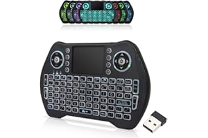 2.4GHz Mini Wireless Keyboard Remote Control with Touchpad Mouse Combo, 7-colors Backlit Rechargeable Portable Keyboard for Android TV Box, Smart TV, PC, Windows, HTPC, Laptop Wireless Mini Keyboards