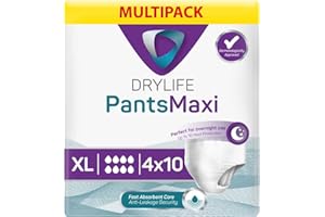 Drylife Pants Maxi Jetable Slips Absorbants pour Hommes et Femmes - Niveau d'Absorption = 2300ml (Fuites Urinaires Importantes) - Discreet et Efficaces - Taille XL (4 Lot de 10)
