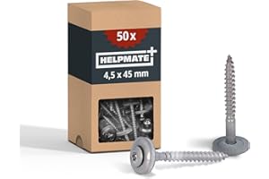 Viti per lattonieri HELPMATE 4,5x45 mm, 50 pezzi, DIN 7995, acciaio inossidabile A2, T20, viti per coperture, testa a lenticella, con rondella e guarnizione in EPDM, argento