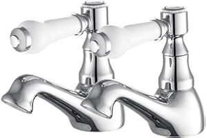Basin Taps Pair, HEXMIXER Victorian Chrome Bathroom Sink Taps, 1/4 Turn Brass Traditional Basin Pillar Taps G1/2 UK Standard Install Size 154CR