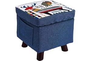 STAKMANN Pouf Contenitore Cubo in legno, Rivestimento Tessuto, Dimensioni 32 cm, Baule Multifunzione, Sgabello, Contenitore Giocattoli, Poggiapiedi, Antiscivolo, Ideale per Camerette (Blue)