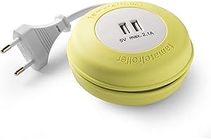 Famatel Roller | Arrotolabile con 2 USB | 2 metri | con materiale in silicone | con elevata flessibilità e resistenza | giallo, verde, 9 x 9 x 4 cm