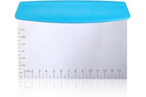 ERUINFANG Dough Scraper Stainless Steel Dough Cutter Kitchen Scraper with Handle and Measuring Scale Pizza Cutter Cake Scraper,for Bread Pizza Cake Dough Baking Shaping Kitchen Supplies(Bule)