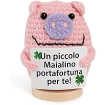 Zomiboo Porcellino Portafortuna Lavorato A Maglia - Amuleto Positivo Con Quadrifoglio, In Sacchetto Organza, Regalo Incoraggiante