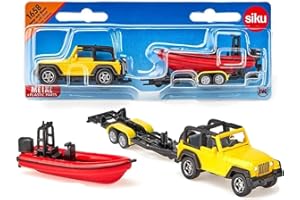 siku 1658, Jeep with Boat, Metal,Plastic, Yellow,Red, Removable trailer, Floatable boat