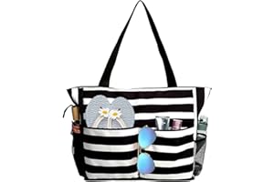 yisight Bolsa Playa, Bolsa de Playa Grande Mujer, Impermeable, Bolsa Playa grande xxl Familiar con Cremallera, Plegable Bolso Mujer, Viajes, Picnic, Vacaciones (negro)