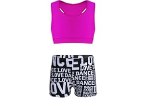 dPois Completi Sportivi Bambina Fitness Tuta da Ginnastica Artistica Canottiera Crop Top Estivo Pantaloncini Elastico Bikini Tuta Sportiva Yoga Corsa Palestra Tennis