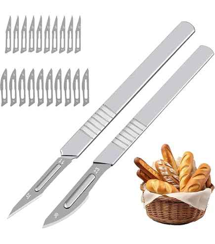 Brot-Einschneidemesser Set – 2 Griffe & 10 Klingen Für Gerade & Geschwungene Muster, Holzgriff