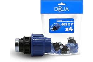 DOJA Barcelona Connettore a Compressione Femmina per Tubo Acqua - 32x1" - Pack 4 - Raccordo per Tubi PE, Resistente, Montaggio Semplice, Evita Perdite, Raccordo PP PN16, Impianto Idrico