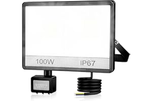 YIQIBRO 100W Projecteur LED Exterieur Detecteur de Mouvement, 2 en 1 IP67 Étanche Spot LED Avec Détecteur, 10000LM 7000K Blanc Froid Eclairage Exterieur, Lampe Exterieur pour Jardin Terrasse