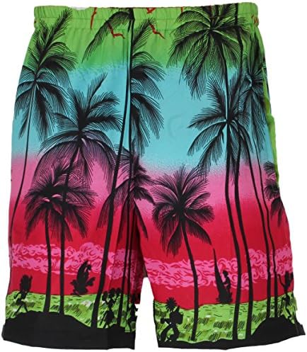 Hawaiian Shorts Fancy Dress Beach Stag Party Palm Tree Green XL