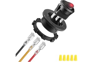 MKBKLLJY 1Pcs Round Rocker Switch Red LED DC 20A 12V/10A 24V 3Pin Wired LED Light Power On Off Switch SPST Lighted Toggle Switch with Locked Terminal Wires for Car Truck RV Vehicle Marine Yacht