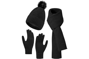 ZETIY Damen Schal Strickmütze Kombiset Winter Beanie Handschuhe Strickset Geschenkset Touchscreen-Handschuhe für Outdoor Ski