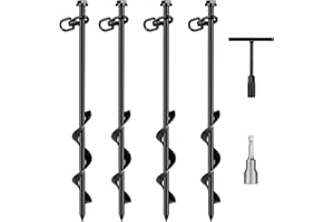 CNSTZX Erdanker Bodenanker 4 Stück, Bodenanker zum eindrehen 40cm, Stahl eindrehen erdanker mit Erdbohrer Adapter & Metall quergriff, Trampolin bodenanker für Camping, Zelten, Schaukel, VordäCher, Schuppen