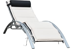 ‎OUTSUNNY Outsunny Sonnenliege Gartenliege Gartenstuhl Relaxsessel Liegestuhl Alu verstellbar Cremeweiß 170 x 64 x 82 cm