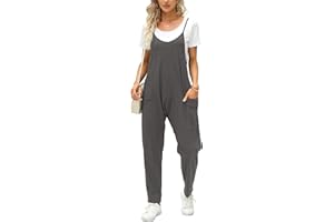 Ebifin Peto para mujer, pantalones de trabajo, mono suelto, mono sin mangas, con bolsillos grandes.