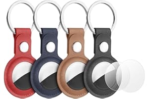 AXFEE Portachiavi AirTag, 4 Pezzi Portachiavi in Pelle, Localizzatore di Chiavi AirTag Portatile per Zaini e Animali Domestici, per Cover Protettiva per Tracker per AirTag, Forte il Segnale GPS