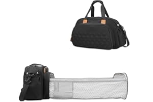 SONARIN Sac à Langer Bébé avec Lit Pliable, Bandoulière Imperméable Grande Capacité, Fourre-tout de Maternité pour Voyage avec Matelas à Langer (Noir)