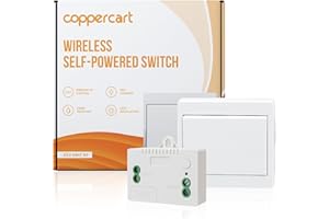 COPPERCART Interrupteur sans fil et sans pile – Kit 1 interrupteur mural + 1 récepteur – Installation facile et sans câblage – Fonctionne sans batterie – Compatible éclairage intérieur et extérieur – 100-230V