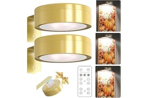 KBIBCK 2Pcs Luces Para Cuadros, Luces inalámbricas para cuadros, 3 Temperaturas de Color, Lamparas Sin Cables Con Control Remoto, Funciona Batería, Brillo Ajustable Y Temporizador, dorado