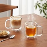 Deconox 2'li &Ccedil;ift Cidarlı Cam Fincan Seti - 100 ml Isıya Dayanıklı Espresso ve T&uuml;rk Kahvesi Bardağı - El Yakmayan Modern Sunu