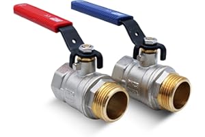 DOJA Barcelona | Vanne 3/4" | 2 Vanne 20/27 PN-25 | Raccord Male-Femelle | Laiton | Poignée Bleue, Rouge | robinet Reducteur de Pression Eau | Cuve 1000L | WC | Extérieur Jardin