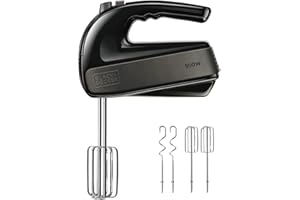 BLACK+DECKER - Batteur Électrique 500W | 5 Vitesses + Turbo | Fouets & Crochets en Inox | Design Ergonomique | Accessoires Amovibles | Finition Inox Anti-Traces | Sans BPA