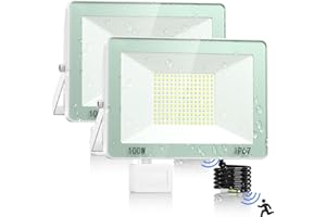 VRTOGTHE 2 Piezas Foco LED con Sensor De Movimiento - 100W 10000LM Proyector LED Exterior con 180 Leds y IP67 Impermeable, 7000K Blanco Focos LED Exterior para Jardín, Patio, Garaje, Fábrica