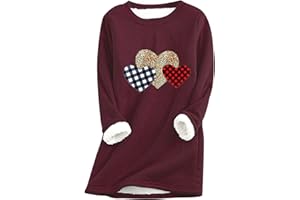 EFOFEI Frauen Langarm O-Ausschnitt Pullover Herz Muster Langarm Pullover Dickes Vlies Warme Lässig Blusen Weiche Und Bequeme Home Top