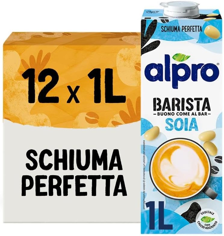 ALPRO BARISTA, Bevanda alla SOIA, Alternativa Vegetale al Latte, Naturalmente Senza Lattosio, ideale con il caffè - 12 confezioni x 1 Litro
