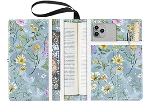 CRASPIRE Copertine per Libri con Fiori Protezione per Libri con Piante Custodia per Libri Multistrato Blu Grigiastro per Libri Tascabili Copertina per Libri in Tessuto Lavabile con Tasca Extra