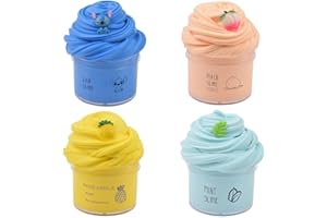 KEEMANMAN 4 Pack Butter Slime Kit with Blue, Peach, Pineapple and Mint Charms, Scented DIY Slime Supplies for Girls and Boys, Stress Relief Toy for Kids Education, Party Favor, Gift and Birthday