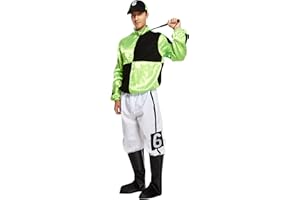 HENBRANDT Adult Men’s Horse Jockey Outfit with Peaked Hat and Boot Covers Sports Fancy Dress Costume Racing Jockey Dress Up Outfit One Size Mens Fancy Dress Costume