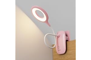 HMAKGG Kids Reading Light Clip On Bed, USB Rechargeable Clip On Bedside Light, Eye Caring Reading Lamp, 3 Colour & 10 Touch Dimmable Brightnes, 360° Flexible Desk Lamp for Study, Gaming, Pink