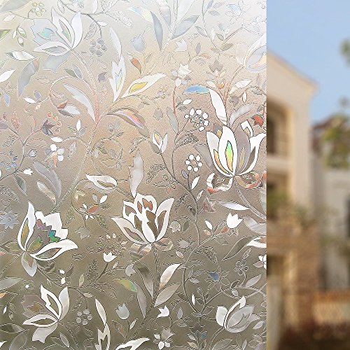 Rabbitgoo 3D Window Films Privacy Film Static Decorative Film Non-Adhesive Heat Control Anti UV 17.7In. By 78.7In. (45 x 200Cm)
