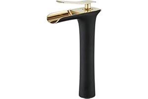 Leekayer Waterfall Tap Tall Body Single Handle Lavatory Basin Tap for Bathroom Gold Chrome Polished/Black Painting 1 Hole Mount Hot and Cold Vanity Mixer Tap Bronze