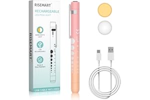 RISEMART Pupillenleuchte Diagnostikleuchte mit Pupillenmessgerät und Lineal,Warmes/Kühles Weiß, Aufladbar USB LED Stiftlampe für Krankenschwester Studentische Ärzte, Pen Light(Farbverlauf rosa orange)