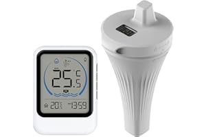 Longzhuo ThermomèTre de Piscine LCD,ThermomèTre Piscine Sans Fil Radio Flottant,Thermometre Interieur Exterieur Sans Fil,Comprend Une Horloge,Un Capteur de Connectivité Wifi