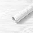 Hode Wood Effect Sticky Back Plastic Roll for Furniture 40×500cm, White Waterproof Vinyl Wrap for Cupboard, Peel and Stick Self Adhesive Wallpaper for Kitchen Decorative