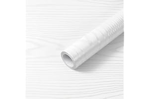 Hode Carta Adesiva per Mobili Bianca Effetto Legno 40x200cm, Autoadesiva Pellicola Adesiva Vinile Adesivo per Cucina, Decorativa Carta da Parati per Armadio Impermeabile