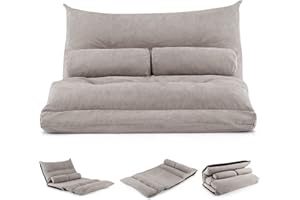 COSTWAY Składana sofa podłogowa 3 w 1 z funkcją spania i regulowanym oparciem, sofa z 2 poduszkami lędźwiowymi, składana sofa, fotel do spania do salonu i sypialni, kolor szary, TG32341SDDE