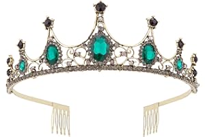 Vofler Diadème doré et noir avec émeraude – baroque vintage en cristal vert strass pour femme, reine, fille, mariée, princesse, anniversaire, mariage, Halloween, fête costumée avec peigne