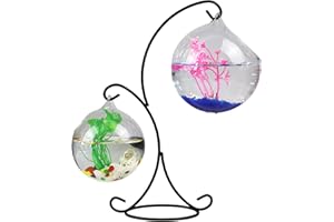TITA-DONG Hanging Fish Tank, Small Table Glass Fish Bowl, Mini Aquarium with Stand, Desk Hanging Fish Tank Bowl with Stand, Clear Plant Terrarium for Home Tabletop Office Garden Decor(A2)
