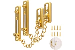 WATUNID 2 Stück Tür Sicherheitskette, Edelstahl Türkette mit 8 Schraube, Anti-Diebstahl Kettenschloss, Sicherheitsschloss Wohnungstür, Türsicherung für Hotel Familie Innentüren Türen Fenster(Gold)